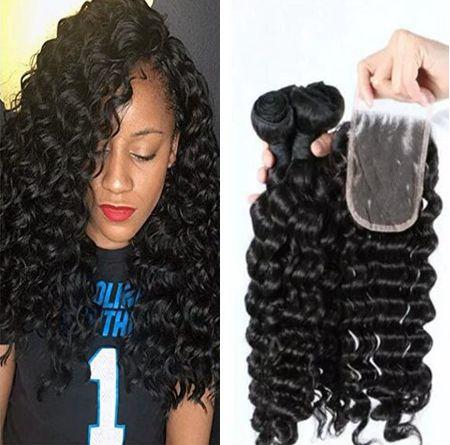 Deep Curly 9A Mongolian Virgin Hair With Closure Bundles Curly Hair Bundle Deals With Closure