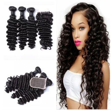 3 Bundles Peruvian Deep Wave With Closure Indian Malaysian Brazilian Hair Bundles Unprocessed Deep Wave Virgin Hair Extensions