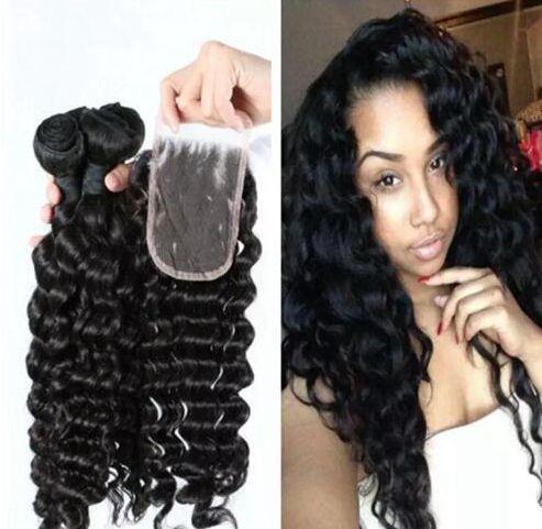 Mink Brazilian Virgin Hair with Closure Brazilian Hair Weave 3 Bundles with Closure Deep Curly Hair with Closure