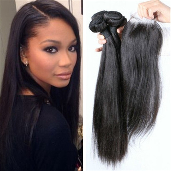 Straight Brazilian Human Hair Bundle with Closure 3Bundles Malaysian Hair Products With Closure 8A Human Hair Weaves With Closure