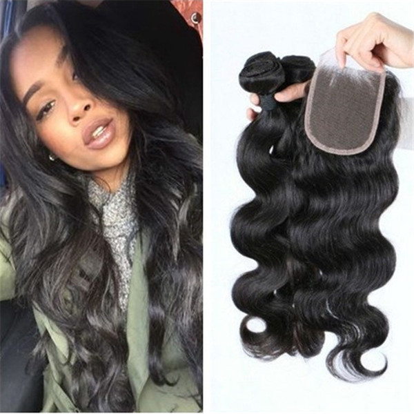 8A Brazilian Body Wave Hair Bundles With Closure Virgin Human Hair Products Double Weft Black Hair With Lace Closures