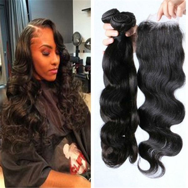 Peruvian Virgin Hair With Closure 8A Unprocessed Human Hair Weft 3 Bundles With Swiss Closure Peruvian Body Wave