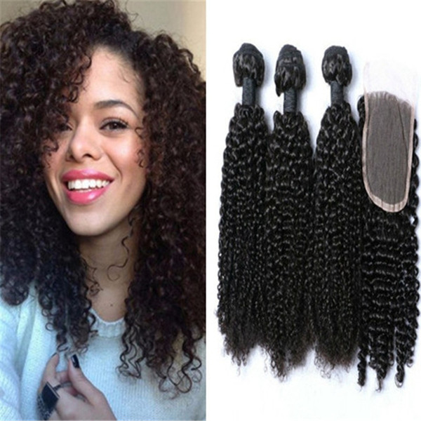 Peruvian Kinky Curly Hair Weft With Closure Unprocessed Human Hair Closure With Hair Bundles 8A Peruvian Kinky Curly