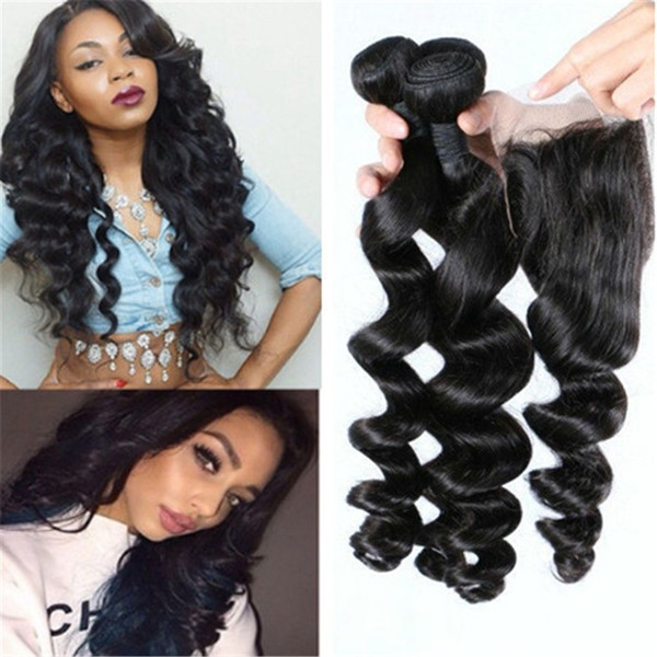 3 Bundles Loose Wave Peruvian Brazilian Virgin Hair Extensions With 1pc Free Part Top Lace Closure 4