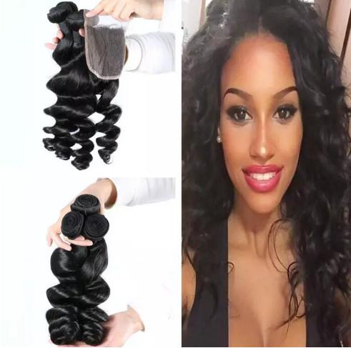 Raw Virgin Brazilian Hair Malaysian Cambodian Peruvian Indian Loose Wave extensions With Closure Hair Bundles Dyeable Best Human Hair