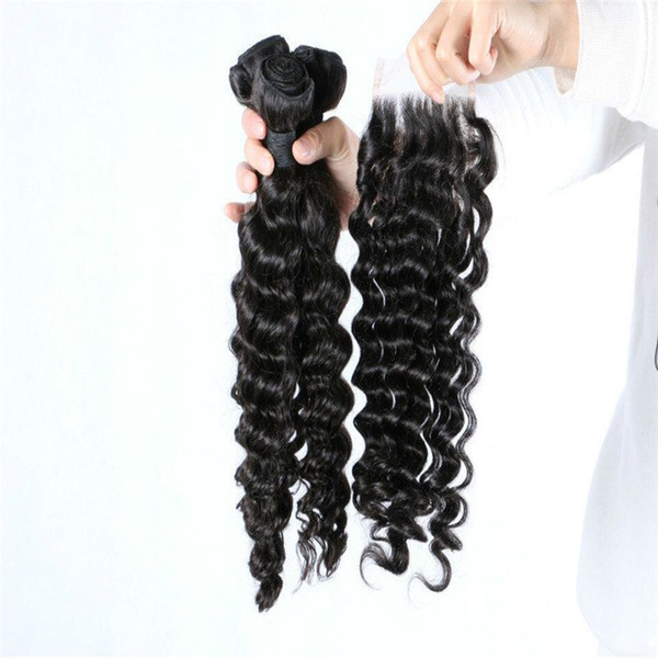 Brazilian Curly Virgin Hair 3 Bundles With Lace Closure Free Part Brazilian Deep Curly Virgin Hair Brazilian Curly Human Hair