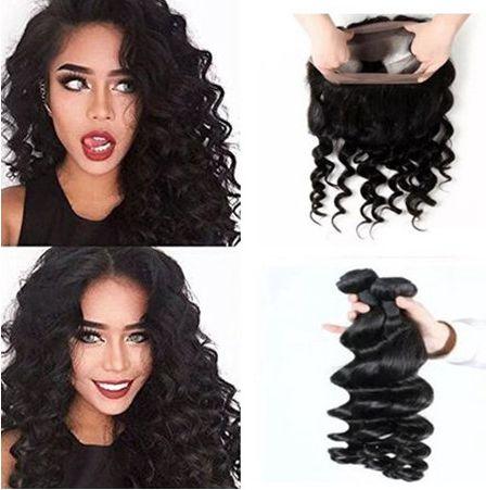 Peruvian Loose Wave 360 Lace Band Frontal Closure With Bundles 9A Loose Wave Virgin Human Hair With Full Frontal 360 Lace Closure