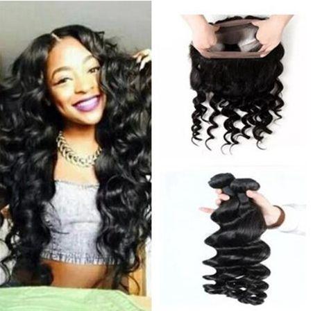 Pre Plucked 360 Full Lace Band Frontal Closure With Bundles 100% Unprocessed Loose Wave Curly Virgin Human Hair Weaves With 360 Frontals