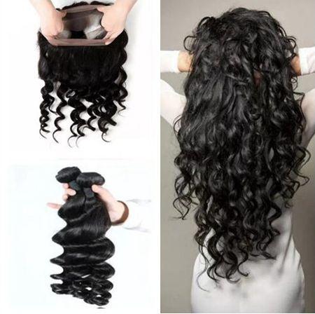 9A Malaysian Loose Wave Human Hair Weave With 360 Lace Frontal Closure 360 Full Lace Closure With 3 Bundles Loose Wave Hair