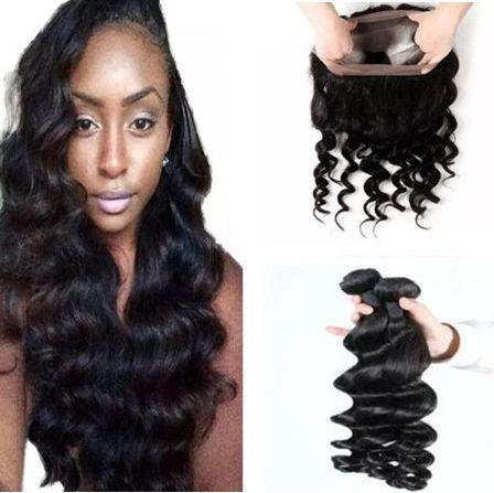 360 Lace Frontal Closure With Bundles 9A Loose Wave Peruvian Virgin Human Hair With Pre Plucked 360 Lace Band Frontal Closure