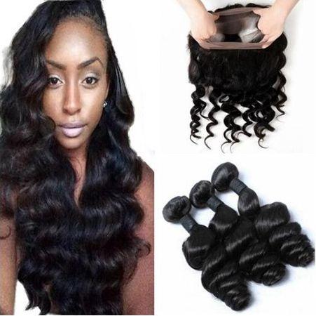 Indian Loose Wave Human Hair Bundles With 360 Frontal Virgin Indian Hair Weaves With Closure Wholesale