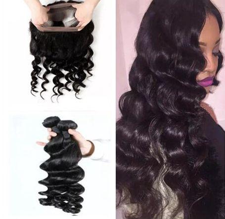 Malaysian Virgin Hair Loose Wave Pre Plucked 3 Bundles With 360 Lace Frontal Lace Band Loose Wave Human Hair Wefts with Closure