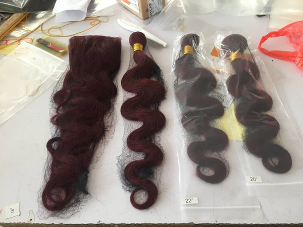 Brazilian Burgundy Human Hair Bundles with Lace Frontal 99J Body Wave Hair with Ear To Ear Full Lace Frontals