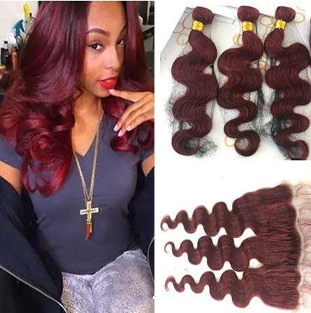 Body Wave 99j Hair Bundles With Lace Frontal 99j Burgundy Lace Frontal With Body Wave Human Hair Weave