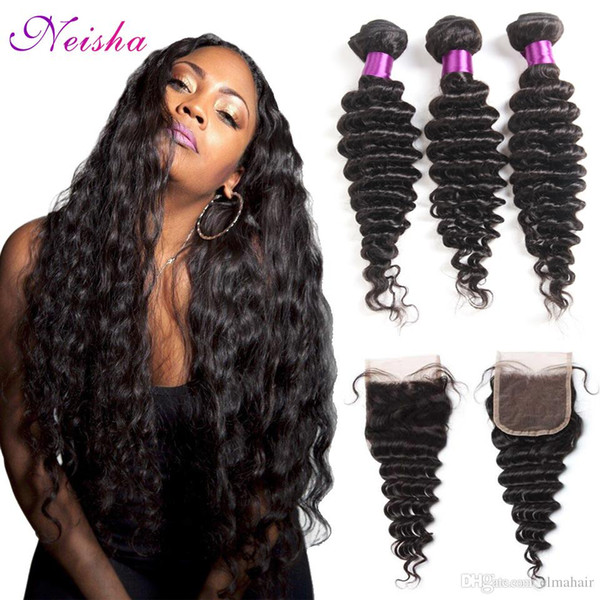 Brazilian Deep Wave Human Hair 3 Bundles With Closure Brazilian Human Hair Deep Curly With Closure Unprocessed Virgin Hair Weaves Wholesale