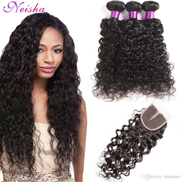 Top Selling Water Wave 3 4 Bundles with Closure 8A Malaysian Virgin Hair Water Wave Wet and Wavy Human Hair Weave Bundles with Lace Closure