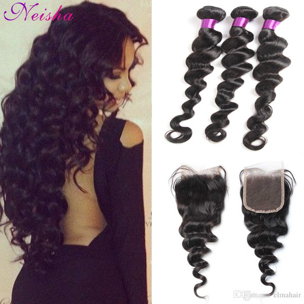 10A Lace Closure With Malaysian Virgin Hair Loose Weave Bundles Unprocessed Malaysian Loose Wave Remy Human Hair Extensions with 4x4 Closure