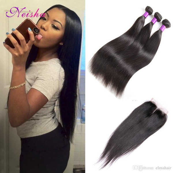 Brazilian Straight Hair With Closure 8A Brazilian Virgin Hair 3 Bundles With 4x4 Closure Brazilian Lace Closure With Human Hair Bundles