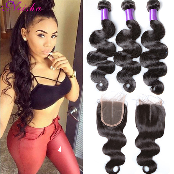 8A Brazilian Hair Bundles With Closure Human Hair Extensions Dyeable Unprocessed Virgin Hair Weave With Closure Body Wave Wavy Drop