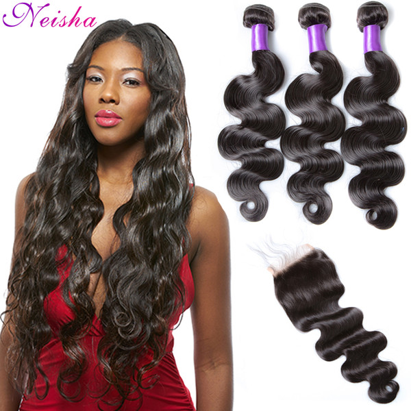 Malaysian Body Wave 3 Bundles With 4x4 Lace Closure Malaysian Virgin Human Hair With Closure Unprocessed Human Hair Extensions Natural Color