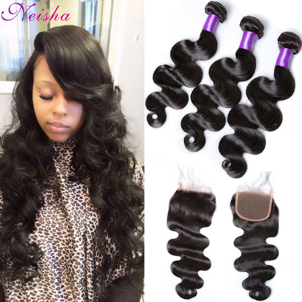 Peruvian Virgin Hair Body wave With Lace Closure 4 Pcs Dyeable Peruvian Body Wave Unprocessed Virgin Human Hair Closure With Bundles Deals