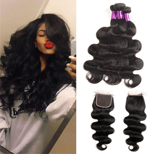 Brazilian Virgin Hair Body Wave with Lace Closure Human Hair Weave Bundles with Closure 3 Bundles with Closure