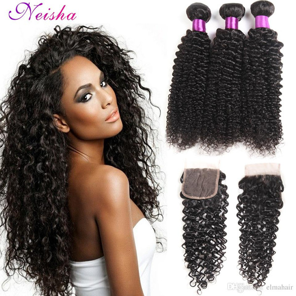 Brazilian Deep Curly Hair Weave 3 Bundles With Closure 8A Unprocessed Virgin Hair Malaysian Peruvian Brazilian Deep Wave Wavy Hair Extension