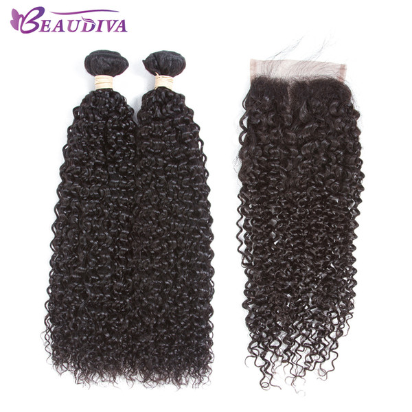 Peruvian Kinky Curly Virgin Human Hair 2 Bundles With Closure8-24 inch100%Peruvian Hair Weave Lace Closure 4*4 kinky culry l