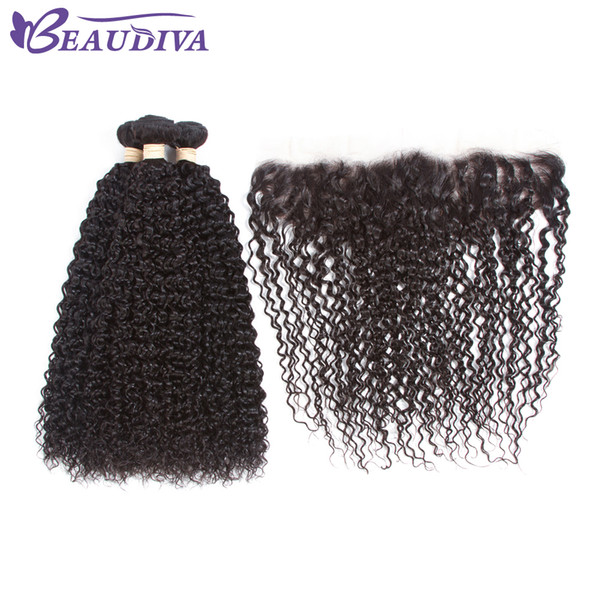 Malaysian Virgin Hair Curly Weave With Lace Front 4 Pcs Mlalaysian Virgin Kinky Culry Human Hair With Lace Closure 13*4