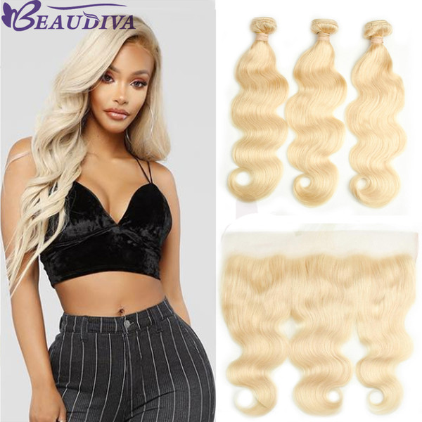 Brazilian Virgin Hair 613 Blonde Body Wave Human Hair Weave Bundles With Lace Frontal 13*4 Ear To Ear Lace Frontal With Baby Hair