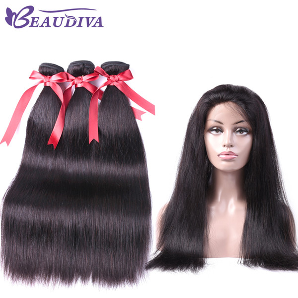 Brazilian Straight Human Hair 3 Bundles With 1pc plucked 360 lace frontal For a Full Head Hair Extension 100% Human Hair 