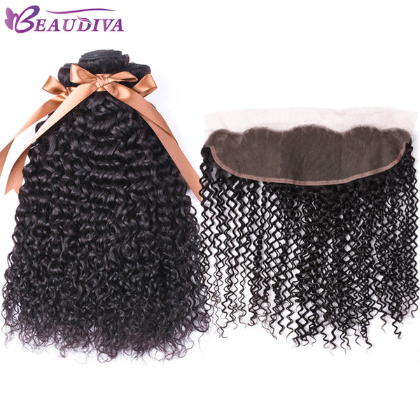 Brazilina Virgin Kinky Culry Human Hair With Lace Frontal 4 Bundles Unprocessed Virgin 100% Human Hair Curly With 13*4 Fronta