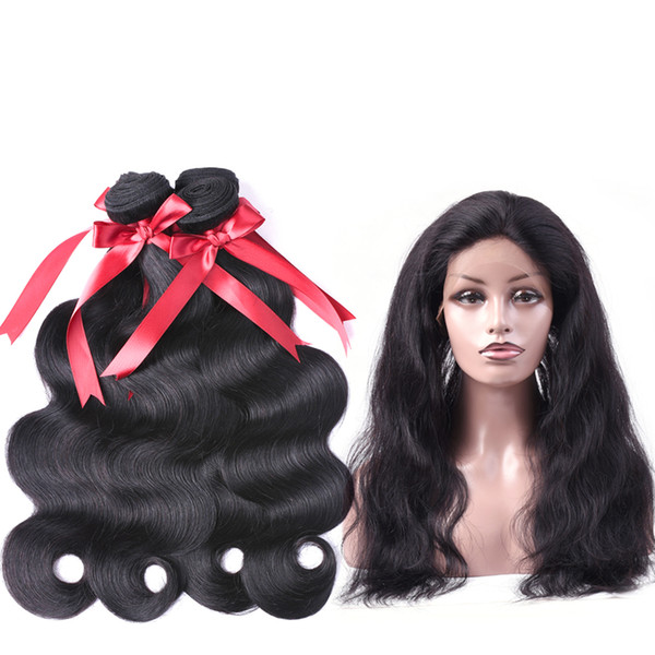 8A Grade Malaysian Virgin Hair Bundles Body Wave Hair 360 Lace Frontal with 3 Bundles 100% Unprocessed Virgin Human Hair Extensions