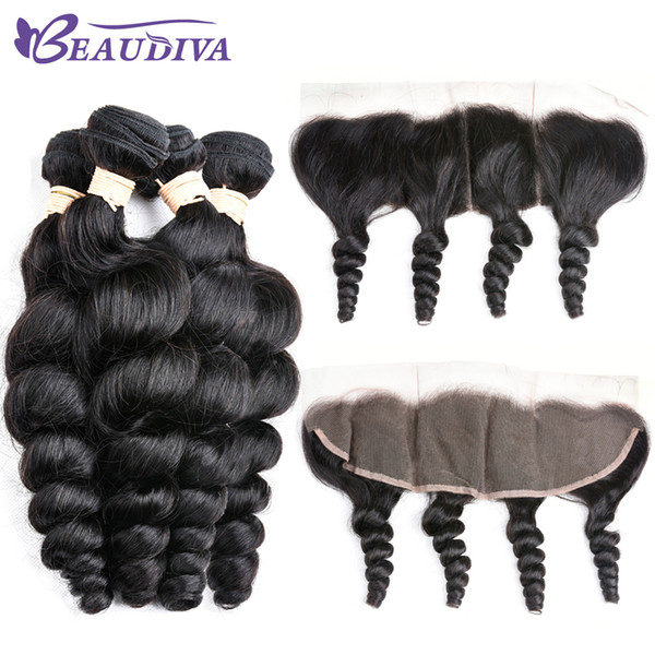 Beau Diva Loose Wave Unprocessed Virgin Human Hair 4 Bundles With Closure 100% Malaysian Hair Weave With 13*4 Lace Frontal 