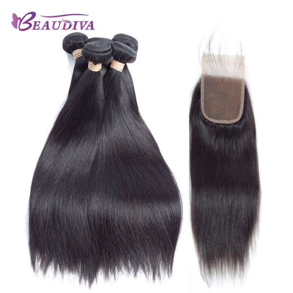 Peruvian Virgin Hair With Closure 4 Bundles With Lace Closures 7A Grade Human Hair With Closure Straight Hair