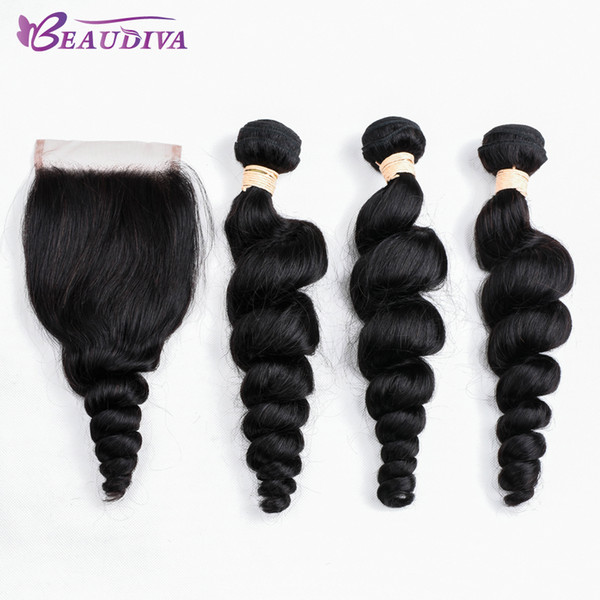 Peruvian Human Hair Loose Wave 4 Bundles With Closure Free Part Unprocessed Virgin Human Hair pieces With Lace Closure 4*4 free shippng