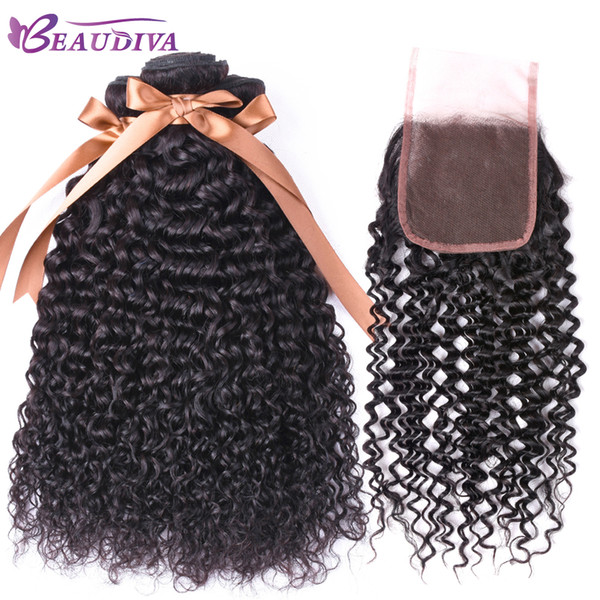 Malaysian Kinky Curly Unprocessed Human Hair 4 Bundles With Closure Free Part Malaysian Human Hair Bundles With Lace Closure Extensions