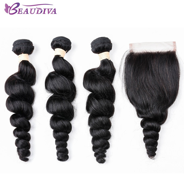 Malaysian Loose Wave Human Hair 4 Bundles With Closure Free Part Unprocessed Virgin Human Hair Bundles With Lace Closure Hair Extensions 4*4