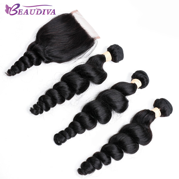 Brazilian virgin Hair loose wave 4 Bundles With Closure Free Part Unprocessed Virgin Human Hair Bundles With Lace Closure 4*4 Hair weaves