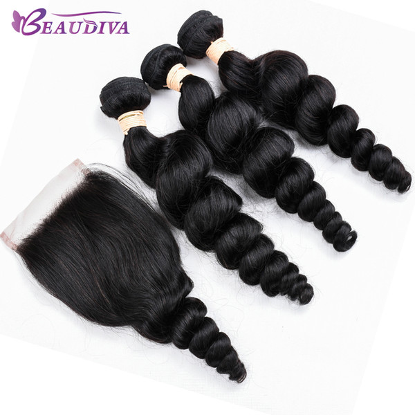 Brazilian Loose Wave Human Hair 4 Bundles With Closure Free Part Unprocessed Virgin Human Hair Bundles With Lace Closure 4*4 Hair Extensions