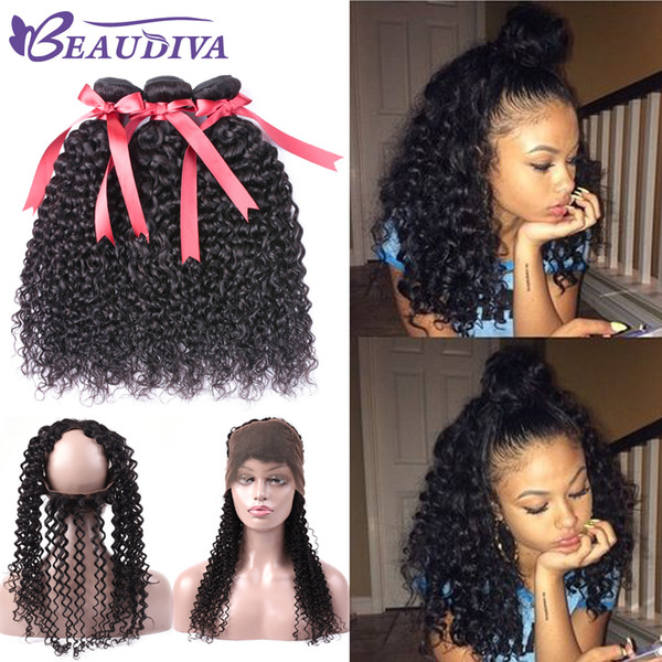 Beau Diva 8A Grade Peruvian Kinky Curly Hair 360 Lace Frontal With Bundles Virgin Human Hair 3 Bundle With 360 Frontal Natural Color