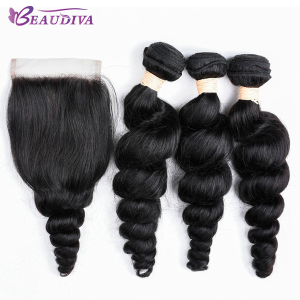 Peruvian Loose Wave Human Hair 4 Bundles With Closure Free Part Unprocessed Virgin Human Hair Bundles With Lace Closure 4*4 fast shippng