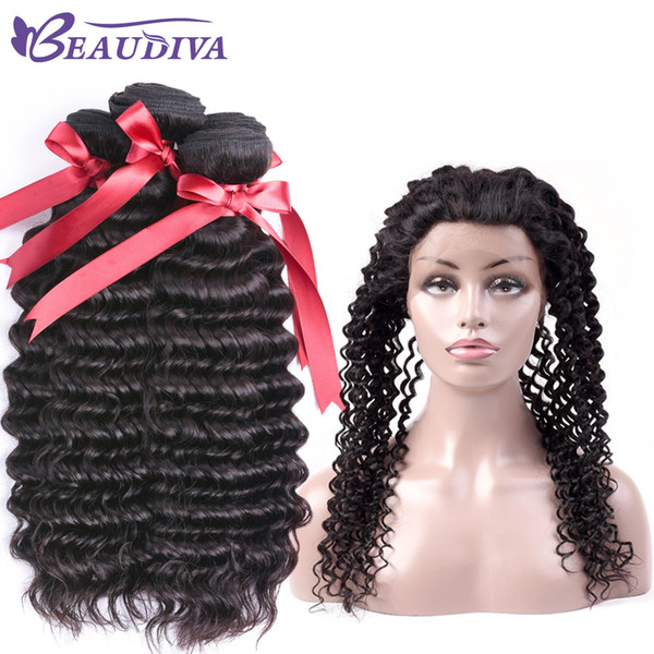 beaudiva Deep Wave 3 Bundles With 360 Lace Frontal Closure Brazilian 3 Bundles With 360 Closure