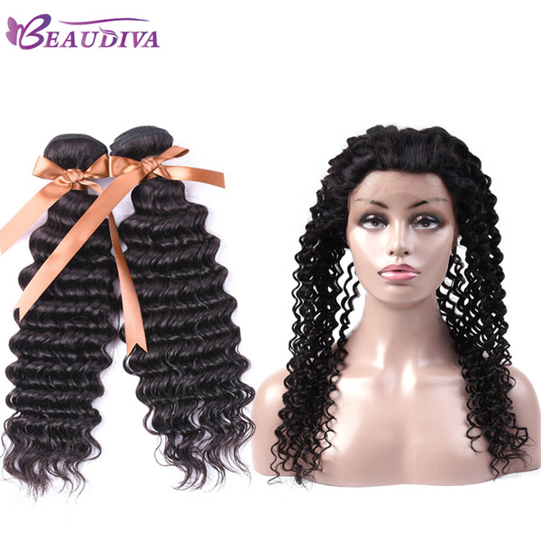 beaudiva 360 Lace Frontal with 2 Bundles Human Hair with Baby Hair Deep Wave Peruvian Hair Bundles with Closure