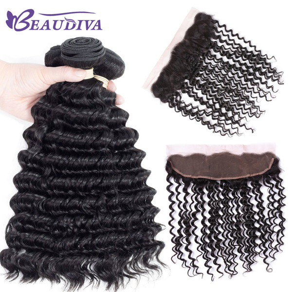 Malaysian Human Hair Bundles With Closure - 100% Unprocessed 7A Malaysian Deep Curly Human Virgin Hair 3 Bundles With Free Part Frontal Natu