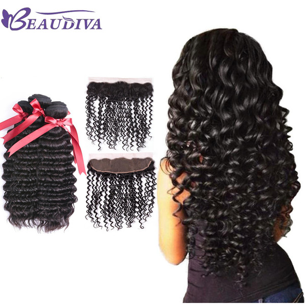 Beau Diva Malaysian Deep Wave 3 Bundles with Closure Unprocessed Virgin Hair with 13