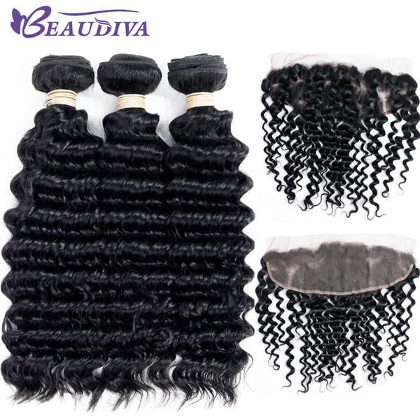 Beau Diva 8A Malaysian Deep Wave 3 Bundles with Frontal Closure Unprocessed Virgin hair with 13