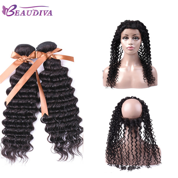 beaudiva hair 360 Lace Frontal With Bundles Brazilian Loose Deep Wave 2 Bundles with 360 Frontal Human Hair Bundles With Closure