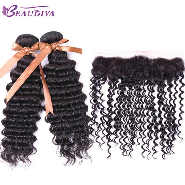 Brazilian Virgin Hair Deep Wave 2Bundles with Lace Frontal 8A Human Hair Weave With 13x4 Ear To Ear Lace Frontal Closure With Ba