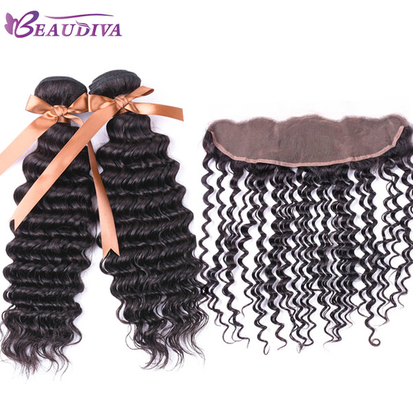 Beau diva Malaysian Deep Wave 2 Bundles with Lace Frontal Deep Curly Virgin Hair with 13x4 Free Part Frontal Closure Human Hair